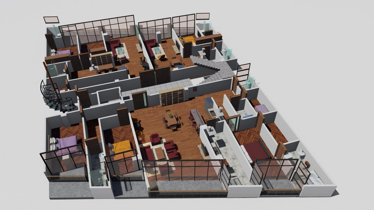 Furnished three-dimensional apartment layout study B
