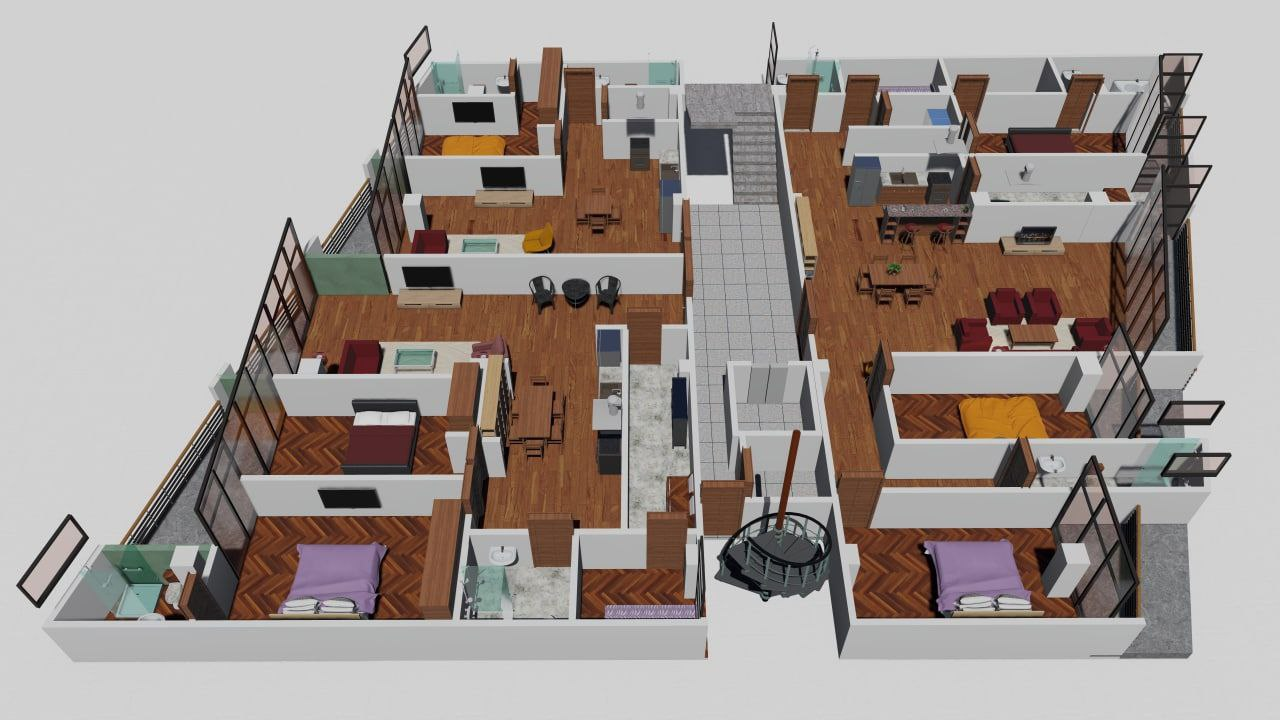 Furnished three-dimensional apartment layout study C