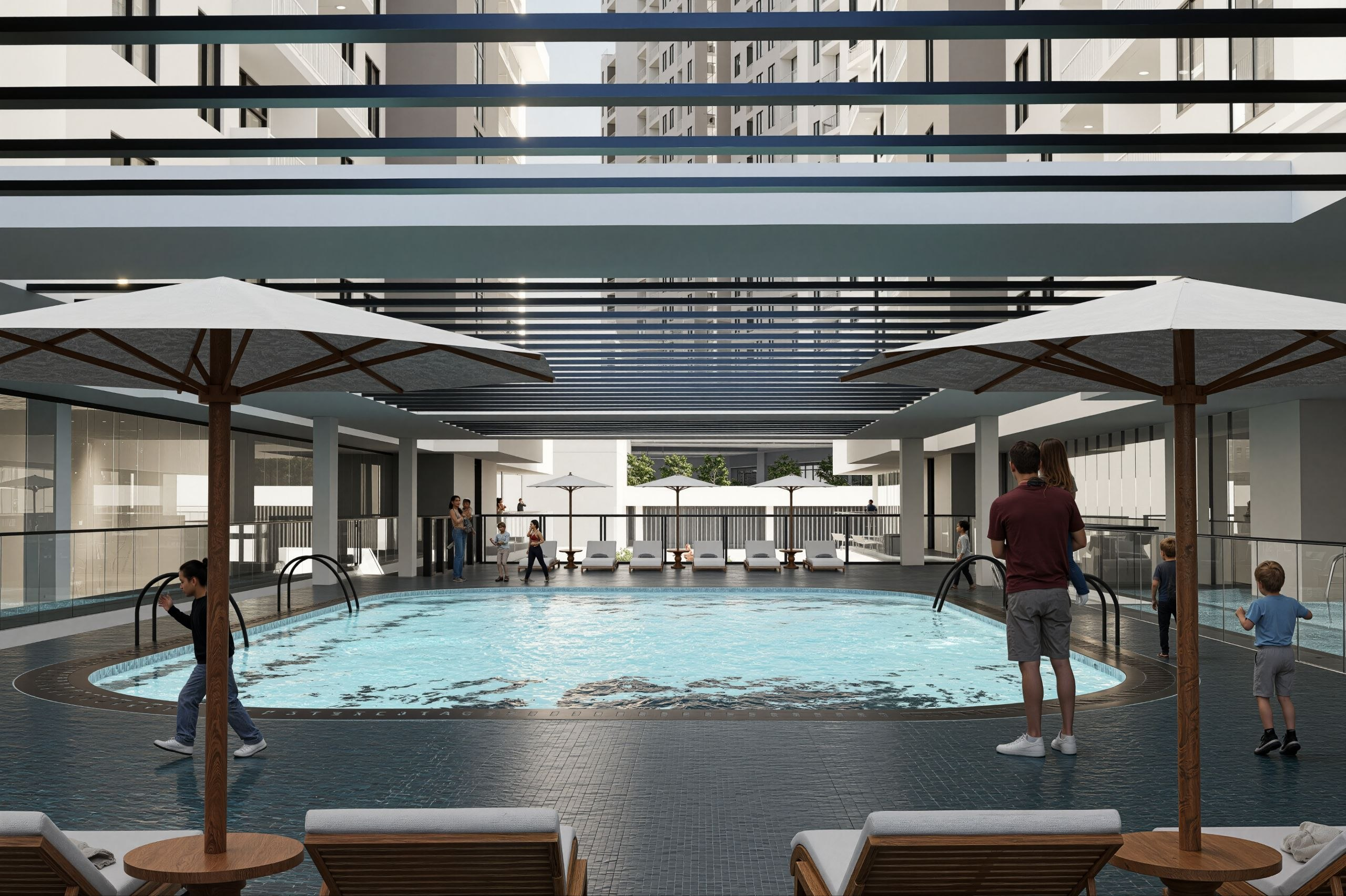 Covered swimming pool amenity architectural visualization